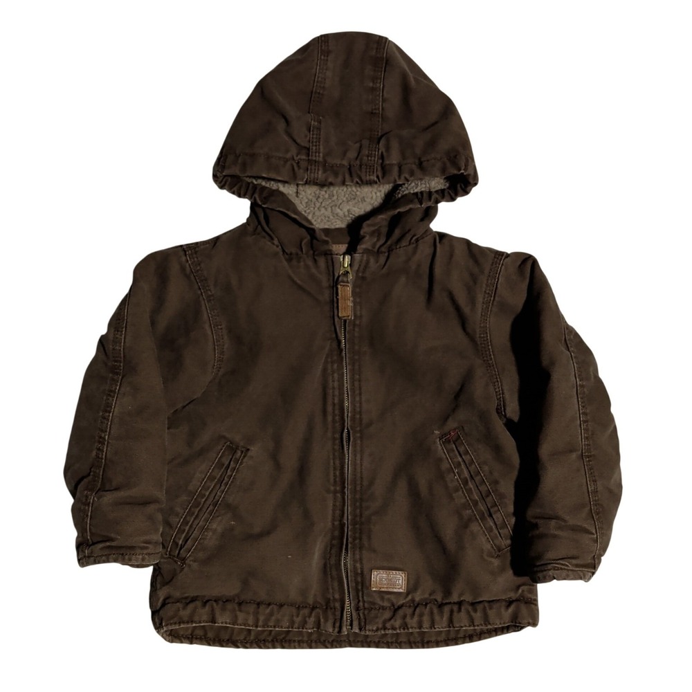 C.E. Schmidt Chore Coat Youth Kids Size 4T Small Brown Hooded Zip Sherpa Lined